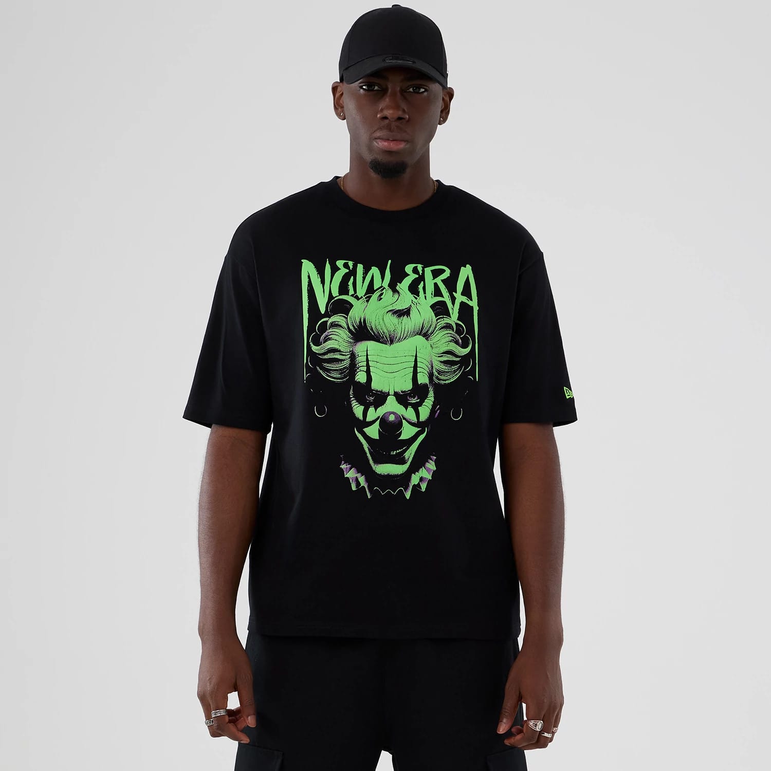 New Era Halloween Clown Graphic Black Oversized T-Shirt-kentox