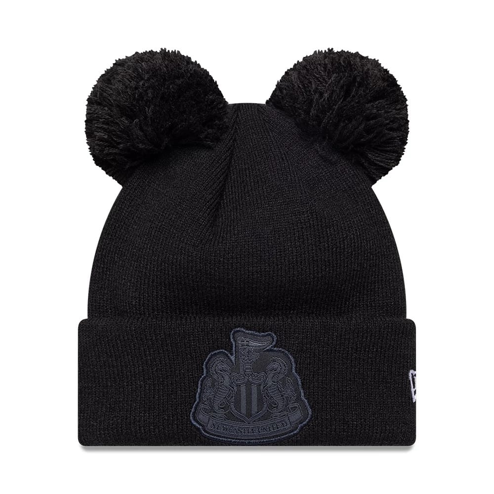 Newcastle United FC Youth Tonal Black Double Pom knit Beanie Hat-kentox