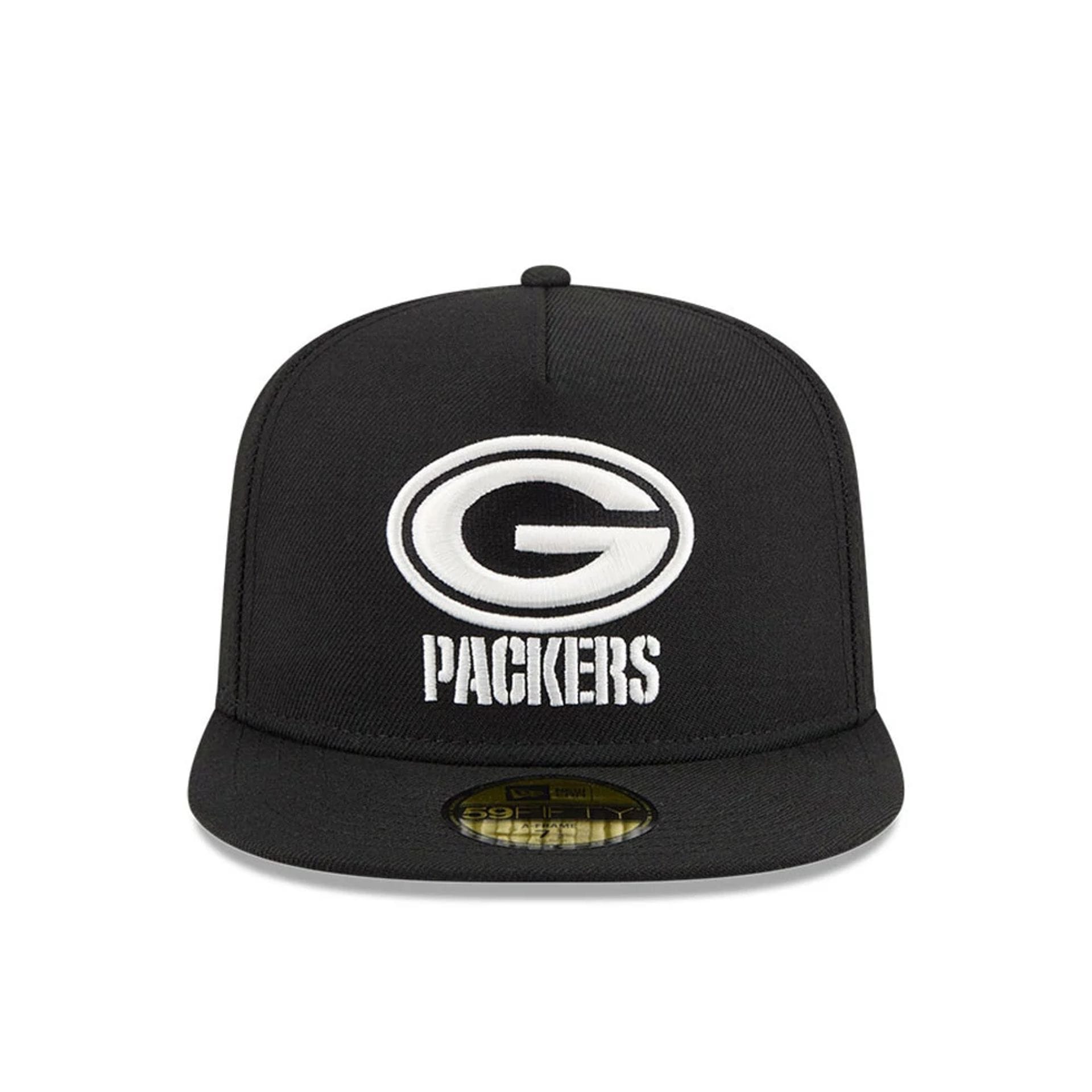 Green Bay Packers NFL Chiseled Embroidery Black 59FIFTY A-Frame Fitted Cap-kentox