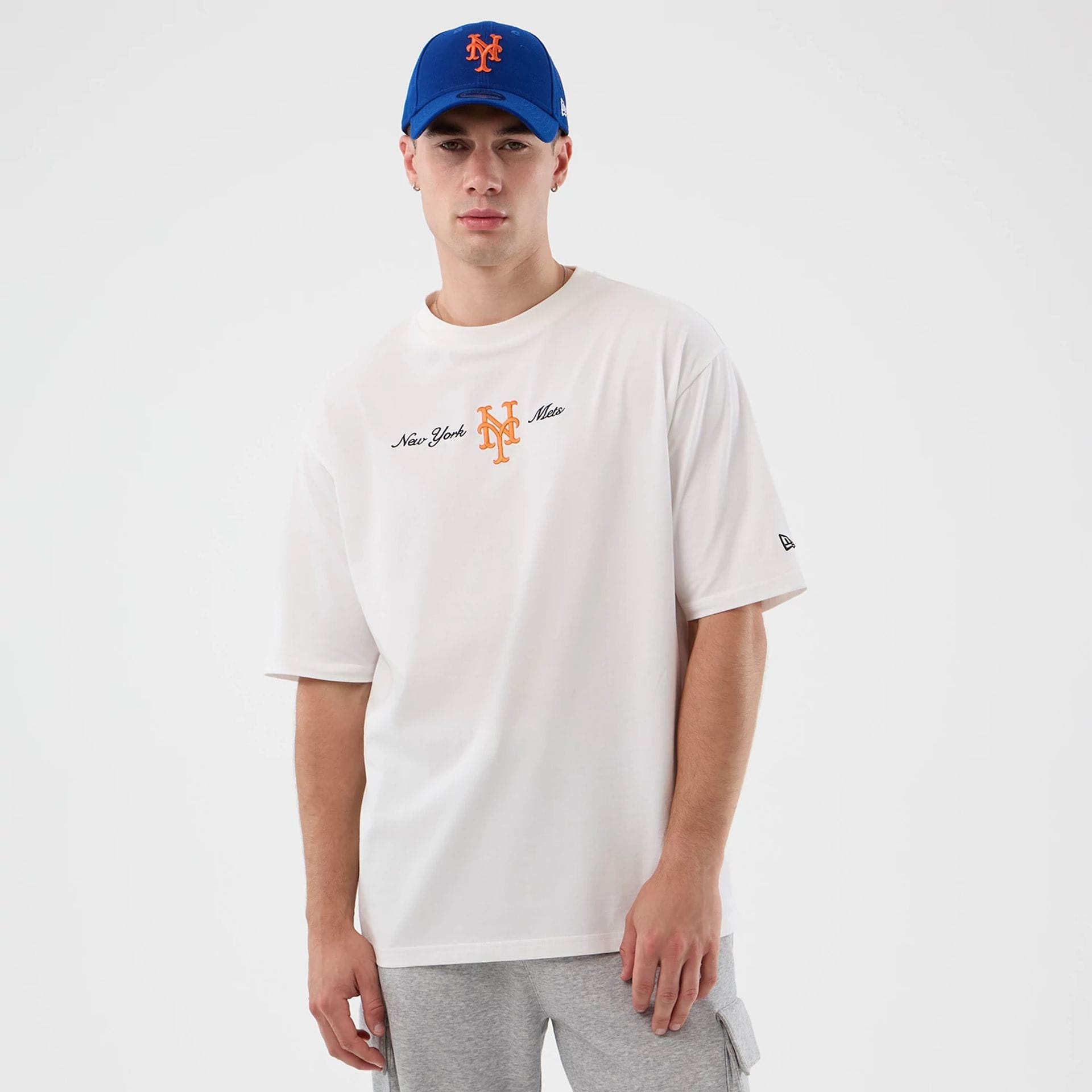 New York Mets MLB Script White Oversized T-Shirt-kentox