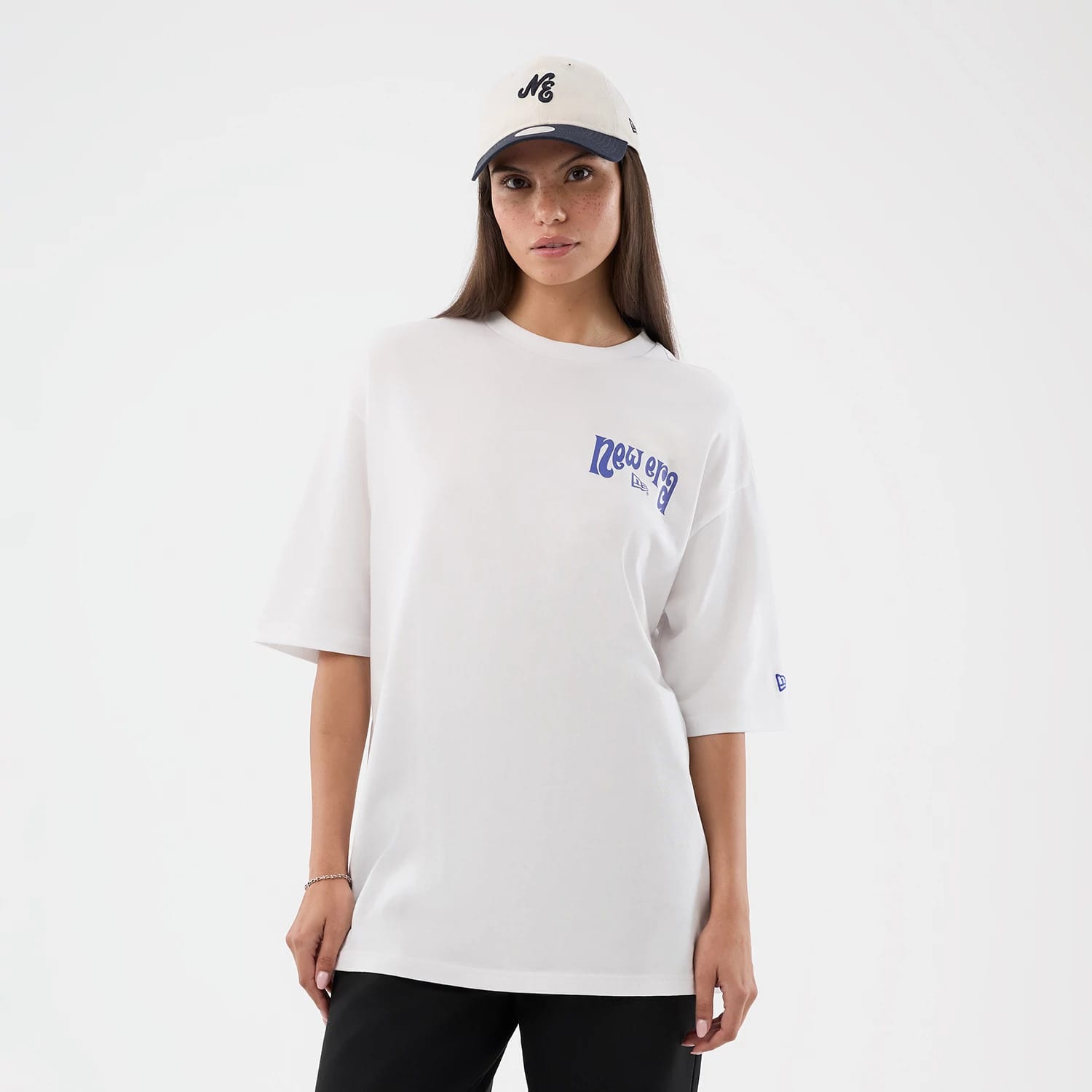 New Era Fun Pizza Graphic White Oversized T-Shirt-kentox