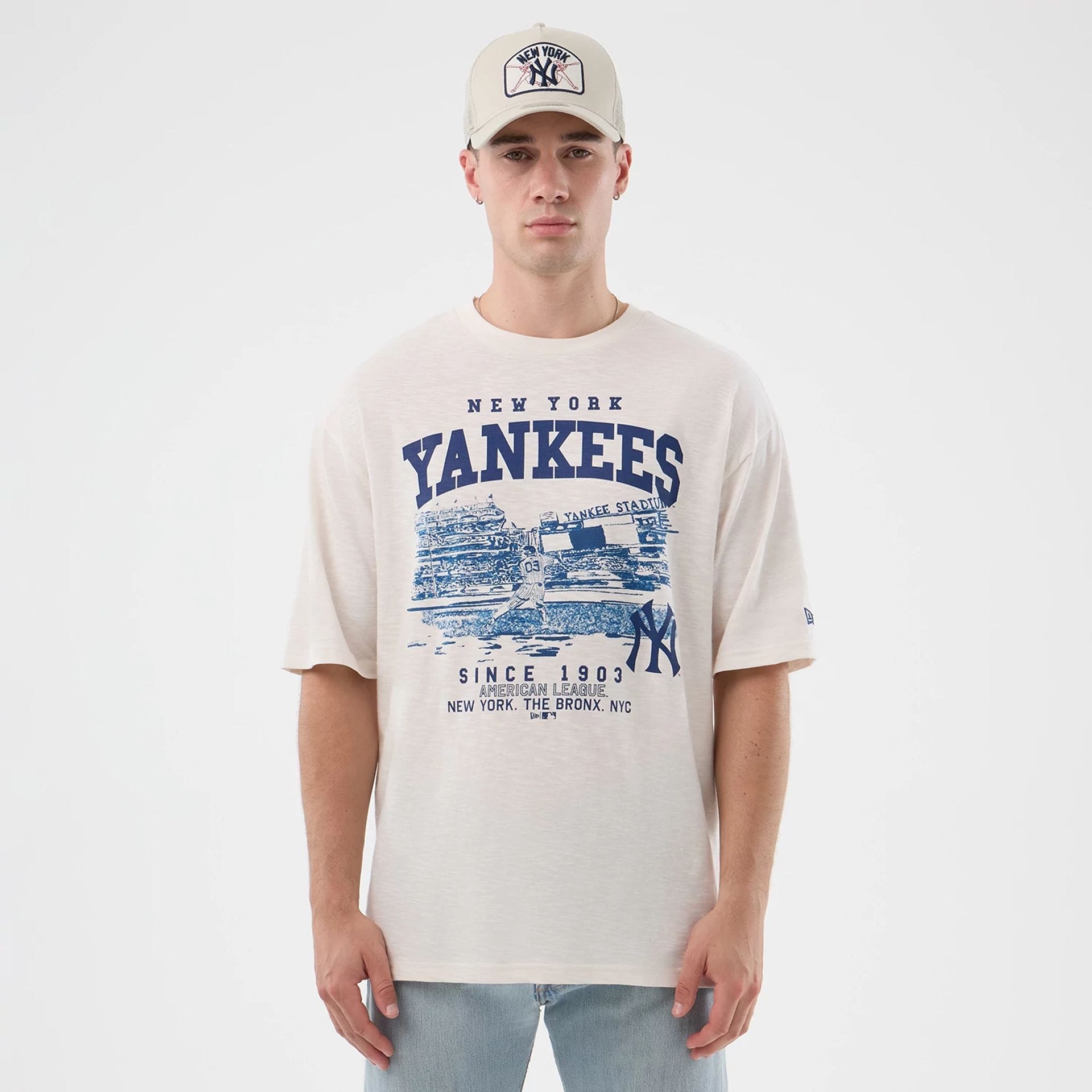 New York Yankees MLB Slub Open White Oversized T-Shirt-kentox