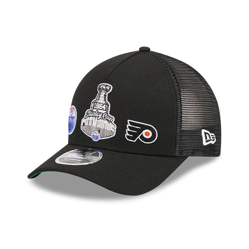 Oilers NHL Stanley Cup Black 9FORTY M-Crown A-Frame Trucker Adjustable Cap-kentox