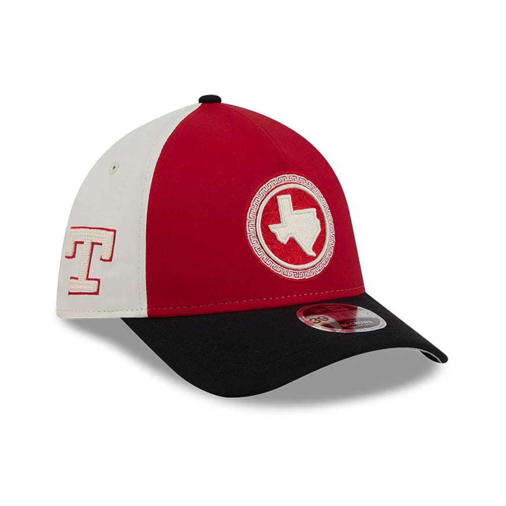 Rangers MLB City Connect Red 39THIRTY M-Crown A-Frame Stretch Fit Cap-kentox