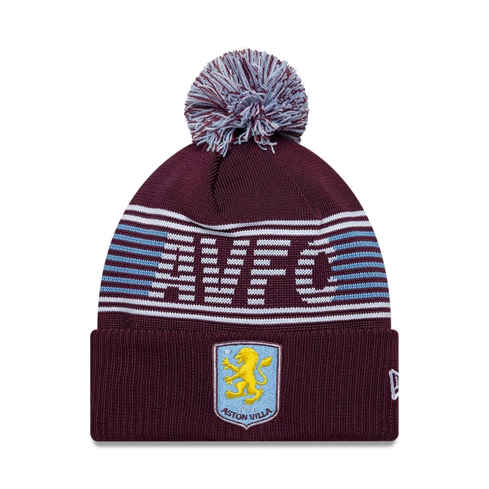 Aston Villa FC Dark Red Bobble Knit Beanie Hat-kentox
