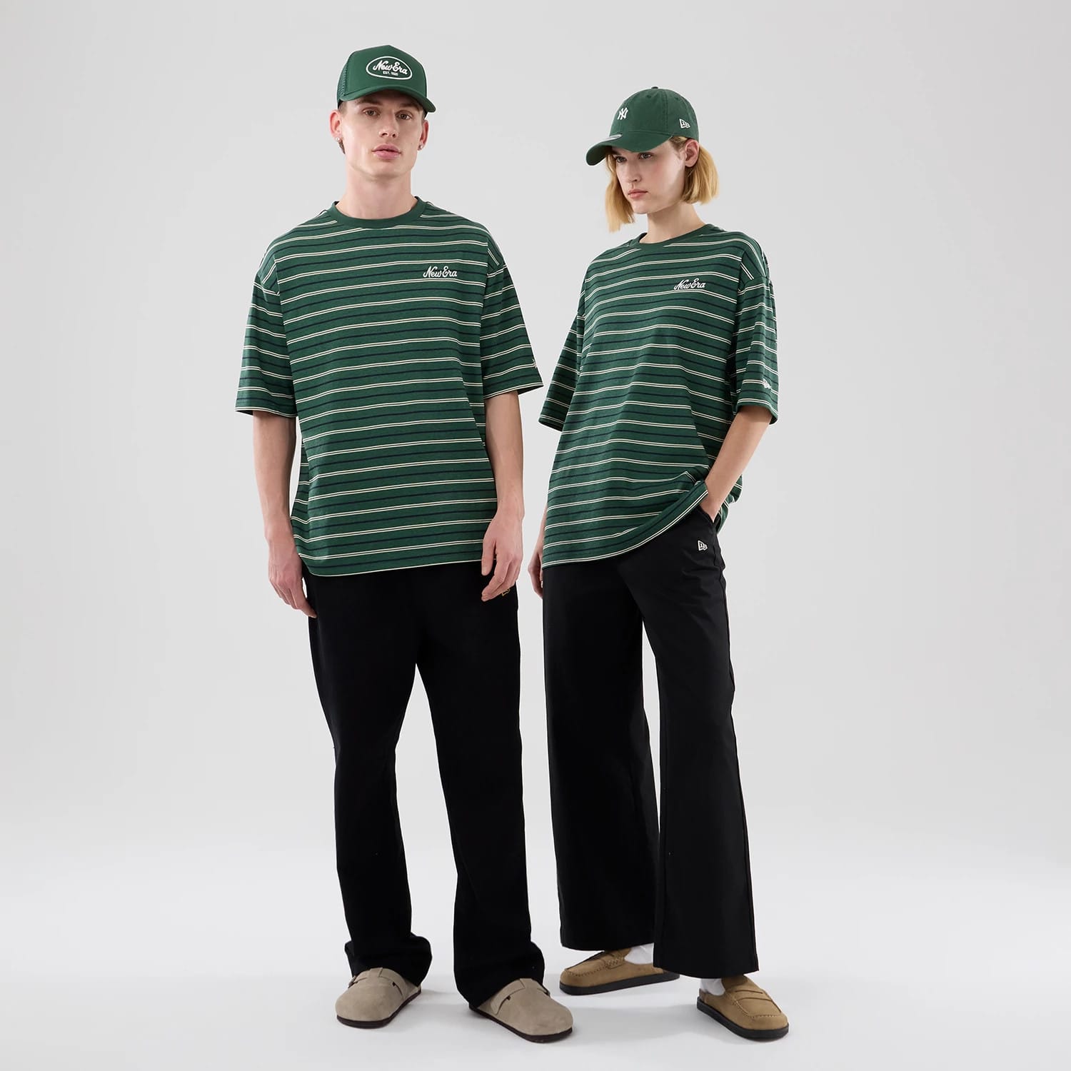 New Era Stripe Dark Green Oversized T-Shirt-kentox