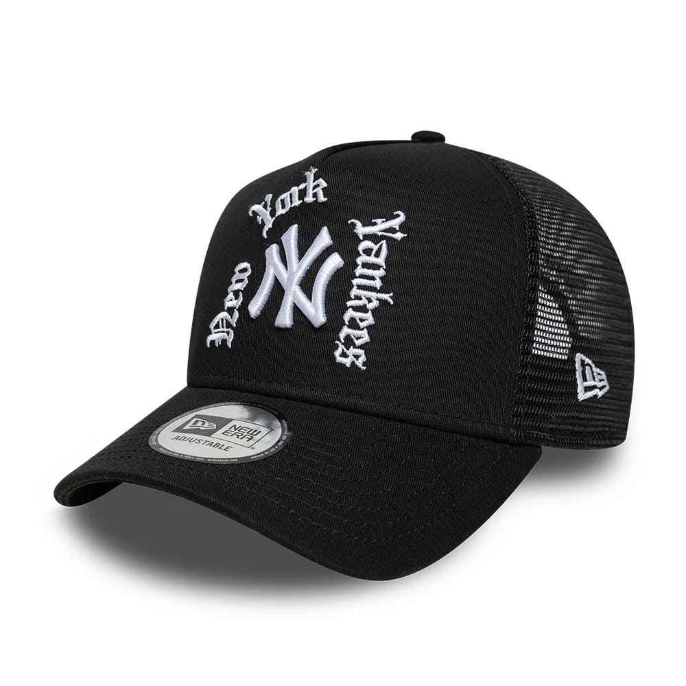New York Yankees MLB Script Black 9FORTY A-Frame Trucker Adjustable Cap-kentox