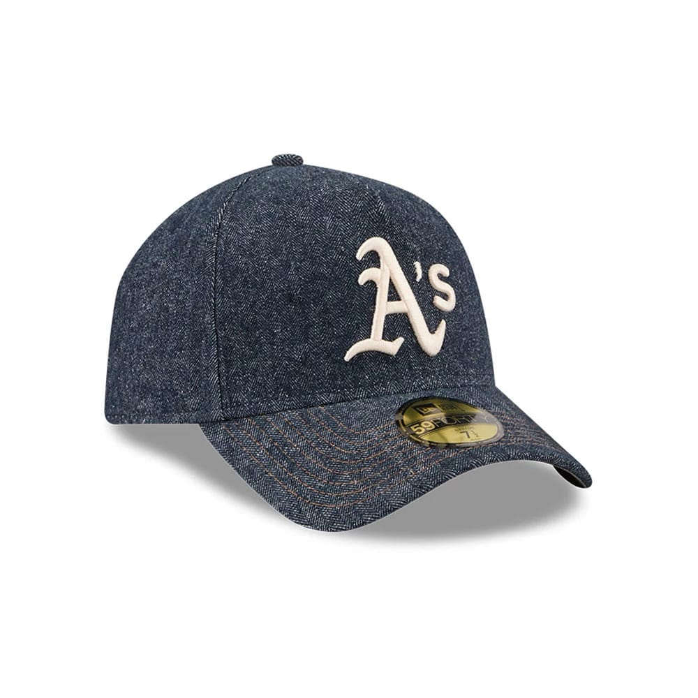 Athletics MLB Herringbone Denim Navy 59FORTY A-Frame Fitted Cap-kentox