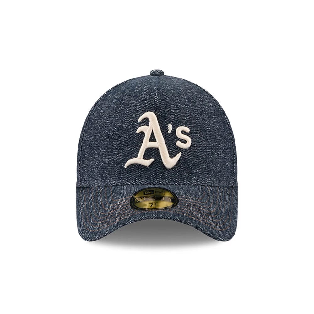 Athletics MLB Herringbone Denim Navy 59FORTY A-Frame Fitted Cap-kentox