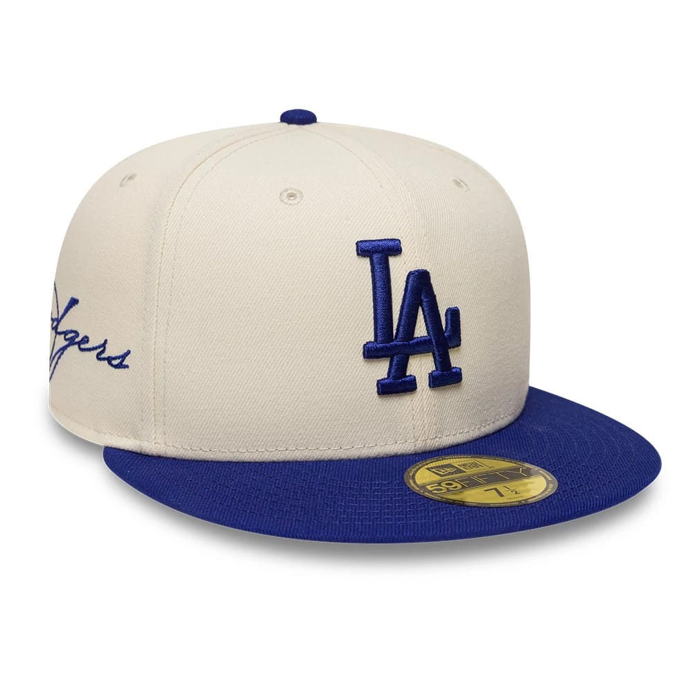 LA Dodgers MLB Side Script Cream & Blue 59FIFTY Fitted Cap-kentox