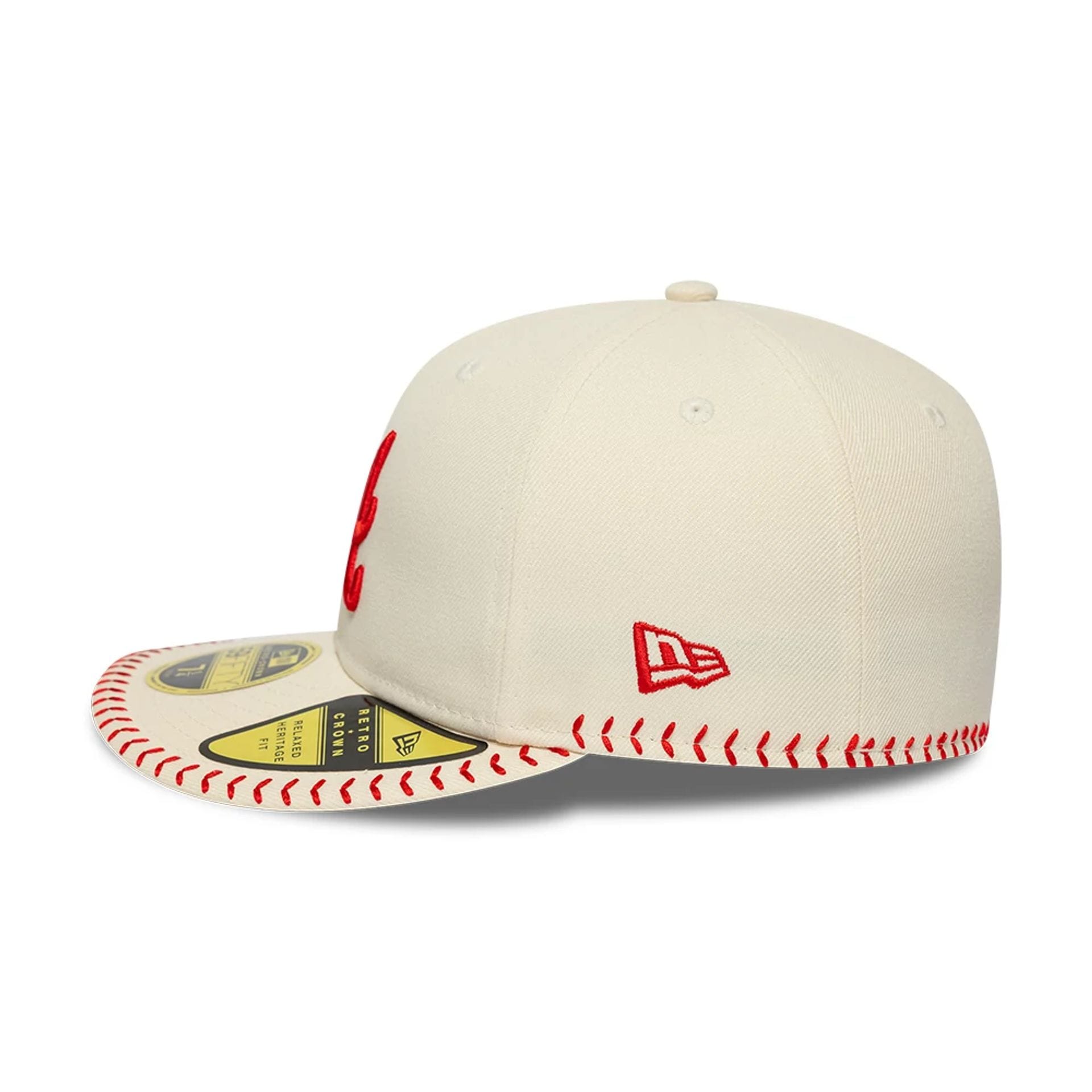 Atlanta Braves MLB Baseball Stitch Cream Retro Crown 59FIFTY Fitted Cap-kentox