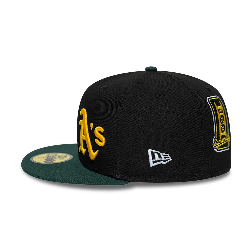 Athletics MLB Multi Logo Satin Lined Black 59FIFTY Fitted Cap-kentox