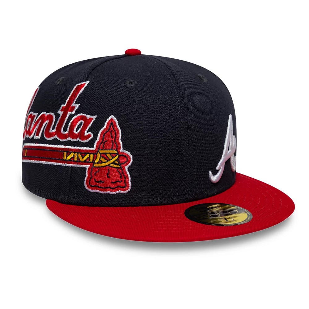 Atlanta Braves MLB Multi Logo Satin Lined Navy 59FIFTY Fitted Cap-kentox