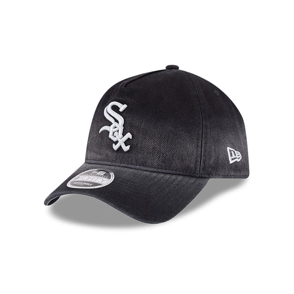 White Sox MLB Washed Denim Black 9FORTY A-Frame Unstructured Adjustable Cap-kentox