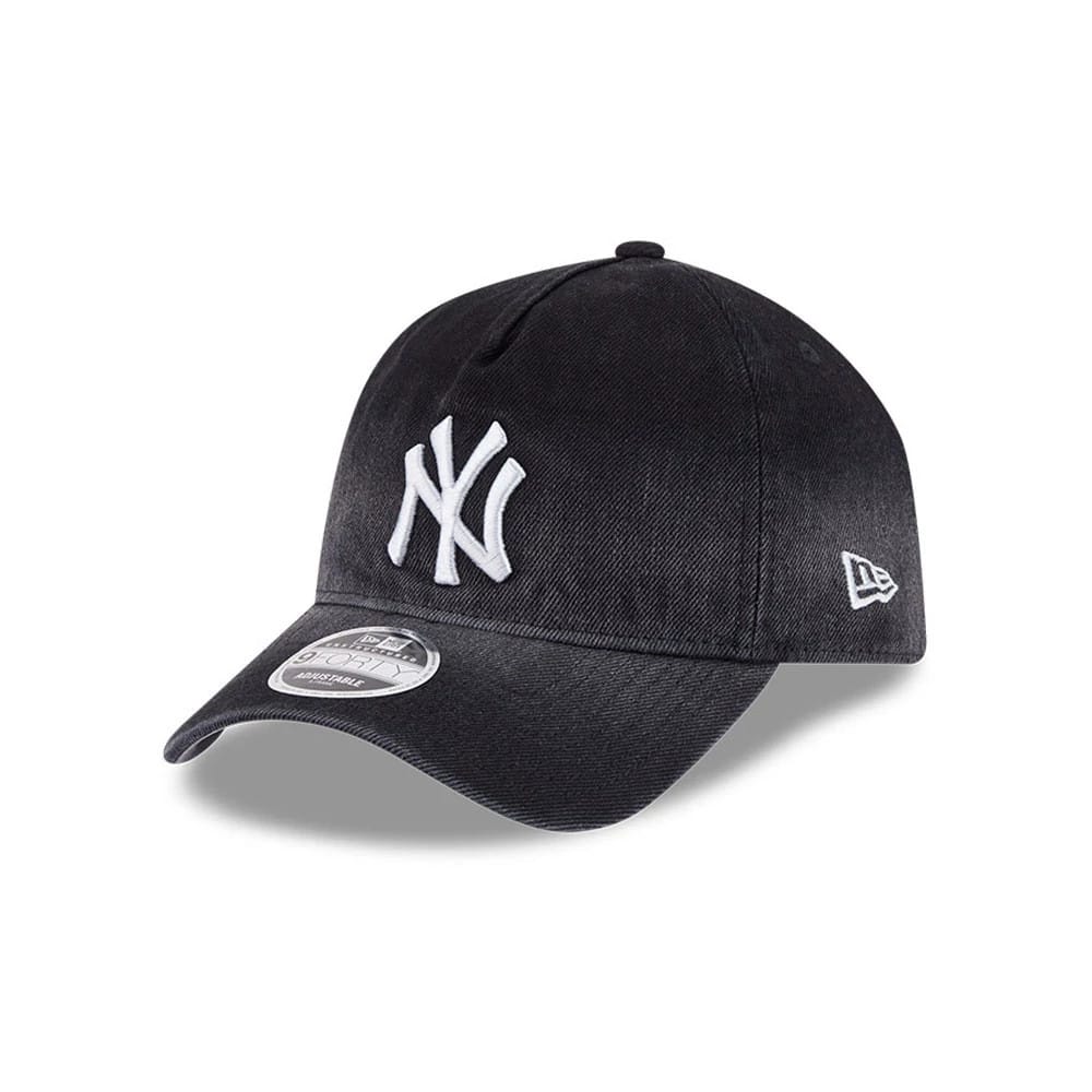 Yankees MLB Washed Denim Black 9FORTY A-Frame Unstructured Adjustable Cap-kentox