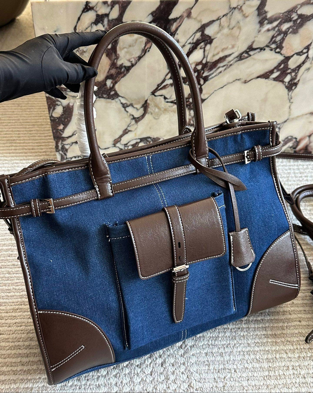 Luxe Signature Denim Tote Bag