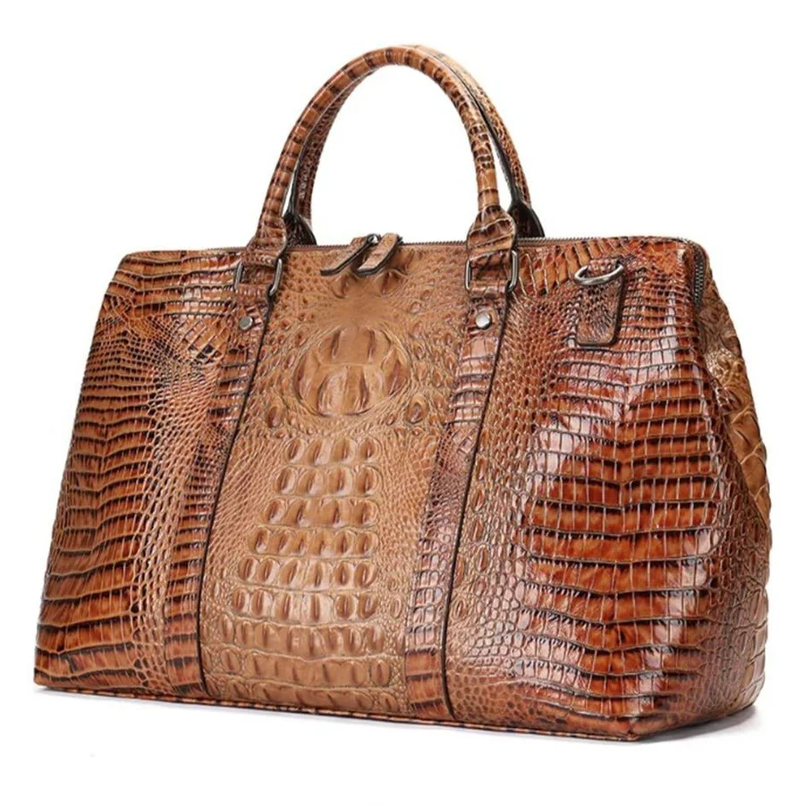Luxury Crocodile-Embossed Leather Travel Bag