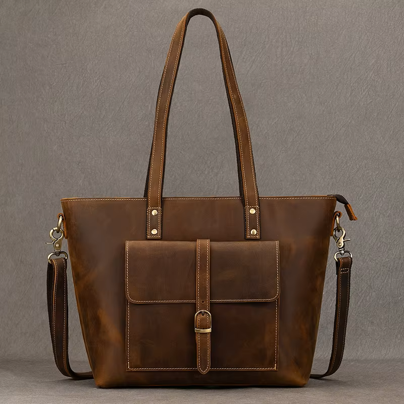Vintage Crazy Horse Leather Tote Bag