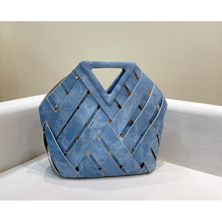 Denim Blue Hollow Woven Shoulder Bag