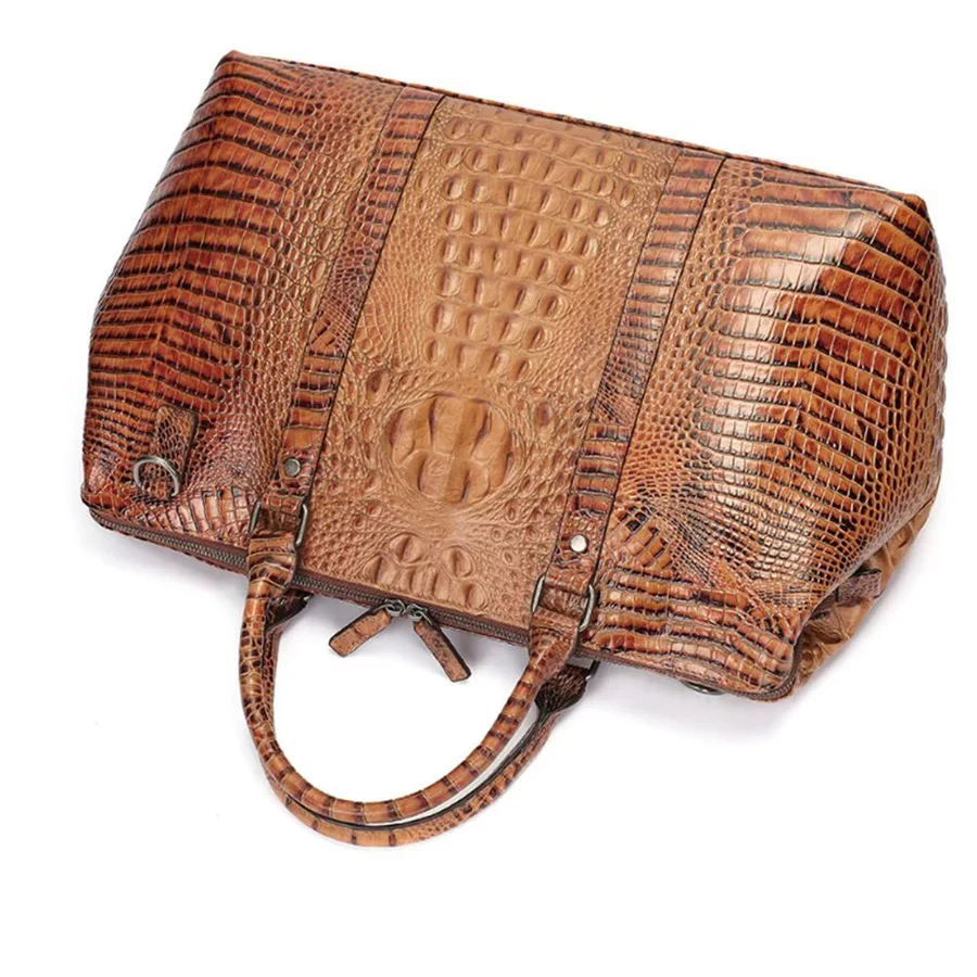 Luxury Crocodile-Embossed Leather Travel Bag