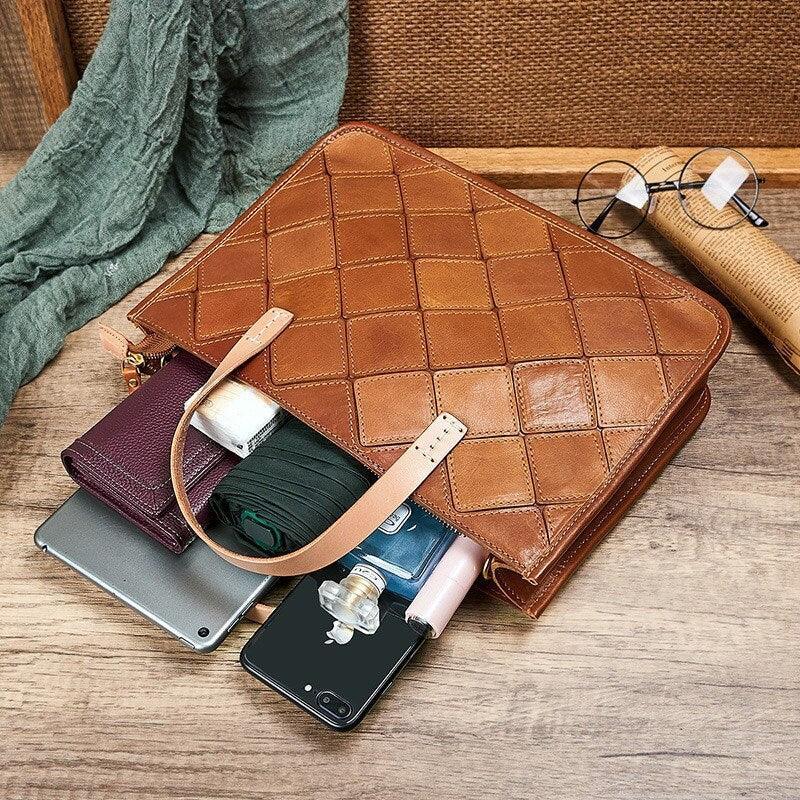 Handcrafted Italian Quilted Leather Tote Bag