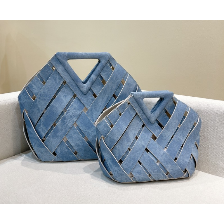Denim Blue Hollow Woven Shoulder Bag