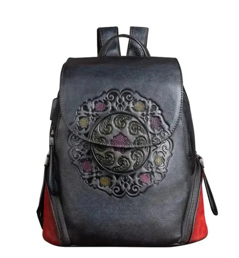 Embossed Genuine Leather Backpack