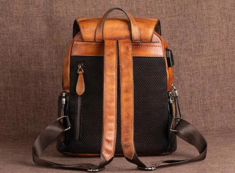 Embossed Genuine Leather Backpack