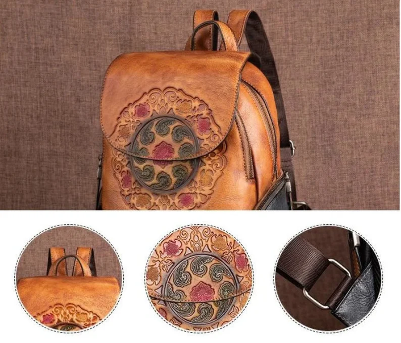 Embossed Genuine Leather Backpack