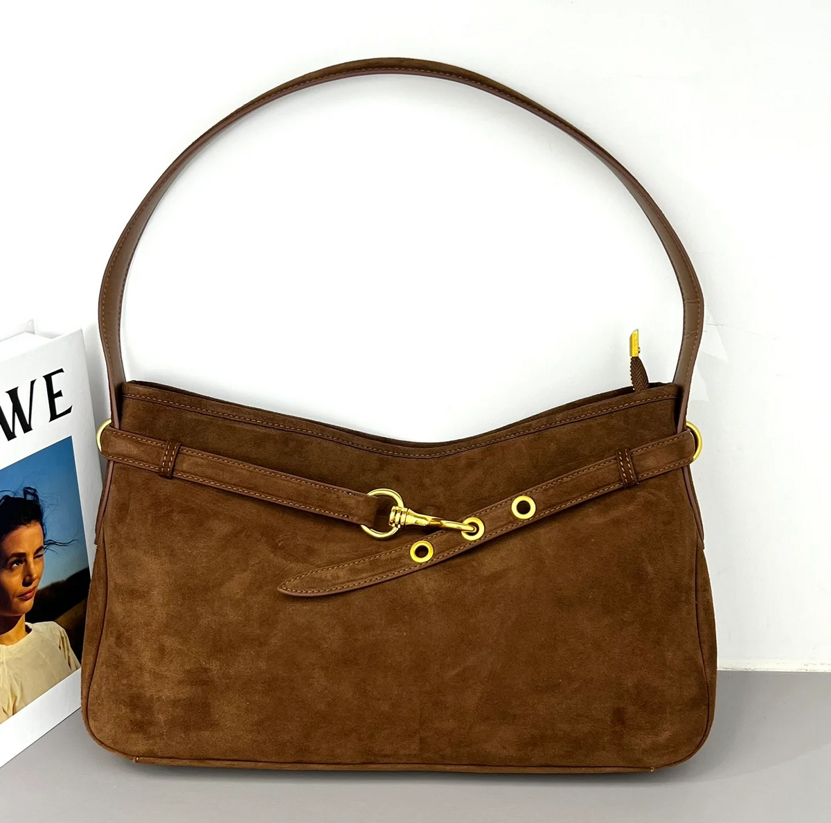 Luxe Suede Leather Shoulder Bag