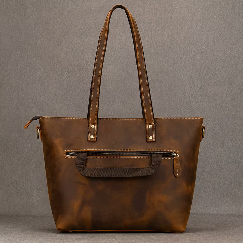 Vintage Crazy Horse Leather Tote Bag
