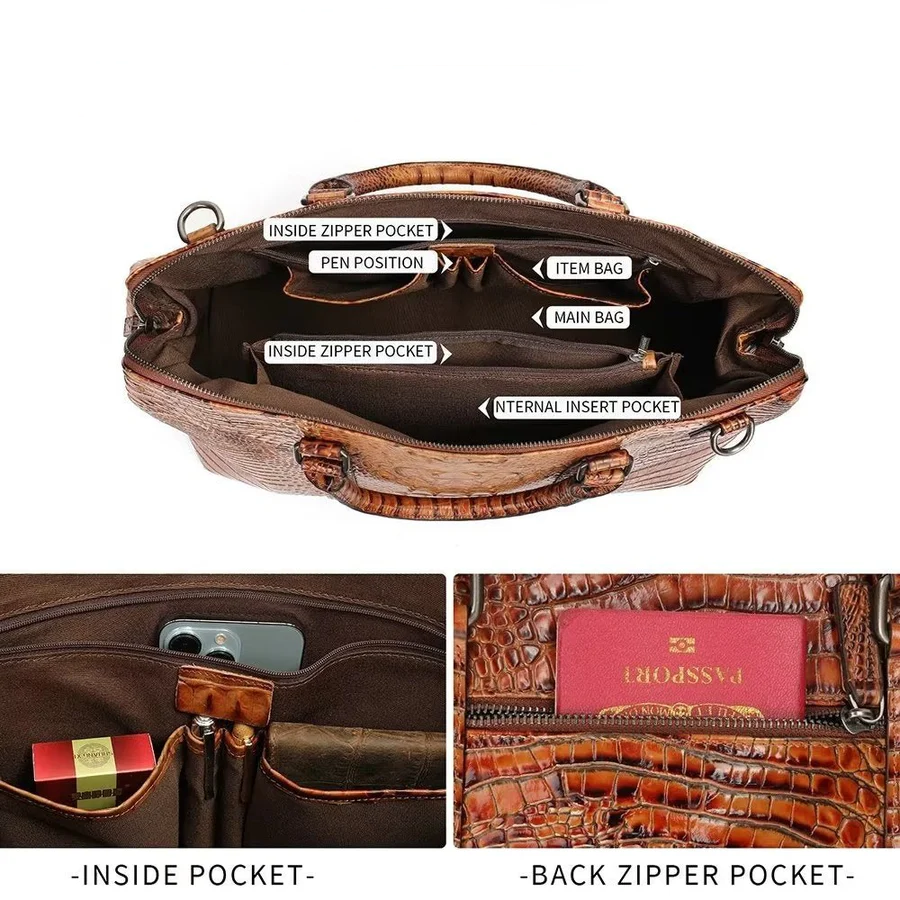 Luxury Crocodile-Embossed Leather Travel Bag