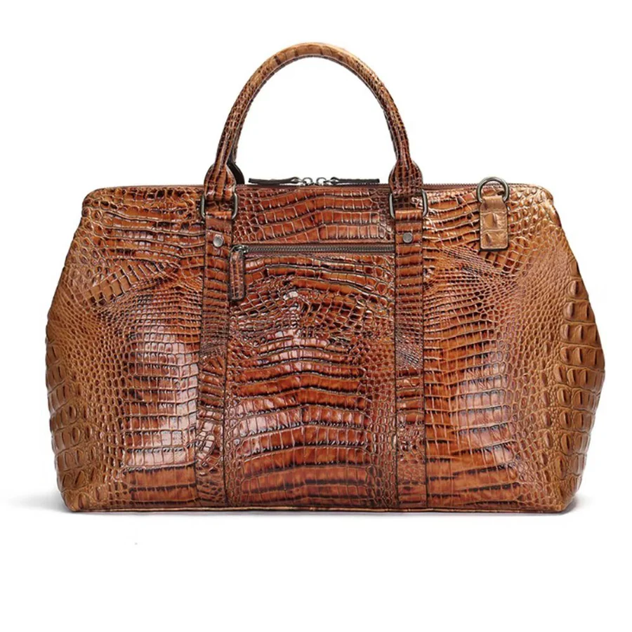 Luxury Crocodile-Embossed Leather Travel Bag