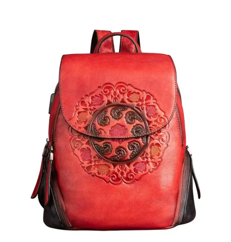 Embossed Genuine Leather Backpack