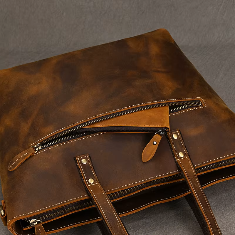Vintage Crazy Horse Leather Tote Bag