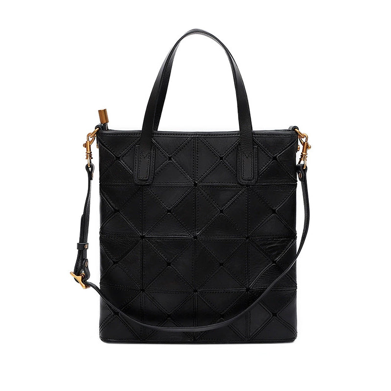Stylish Argyle Patchwork Cowhide Leather Tote