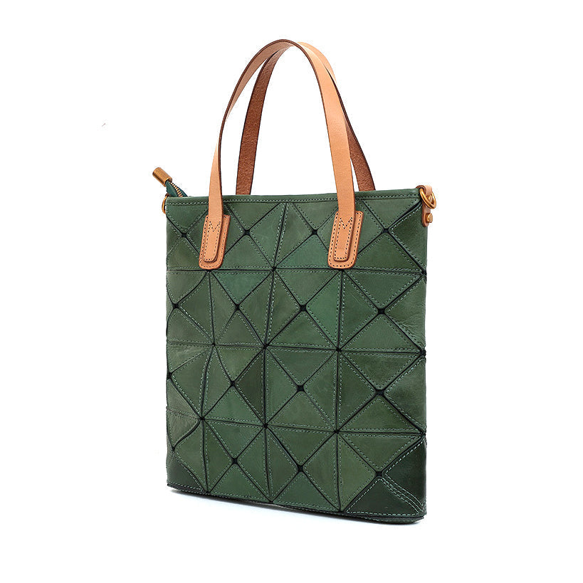 Stylish Argyle Patchwork Cowhide Leather Tote