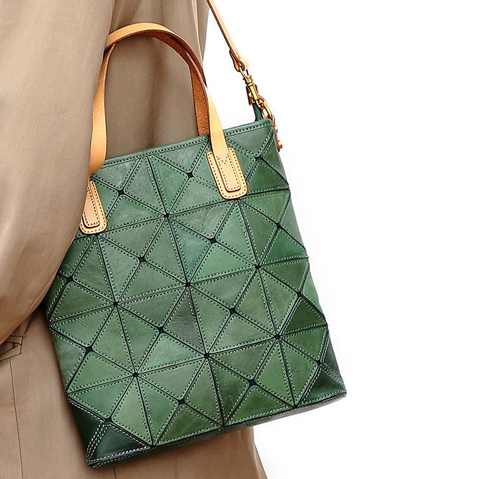 Stylish Argyle Patchwork Cowhide Leather Tote