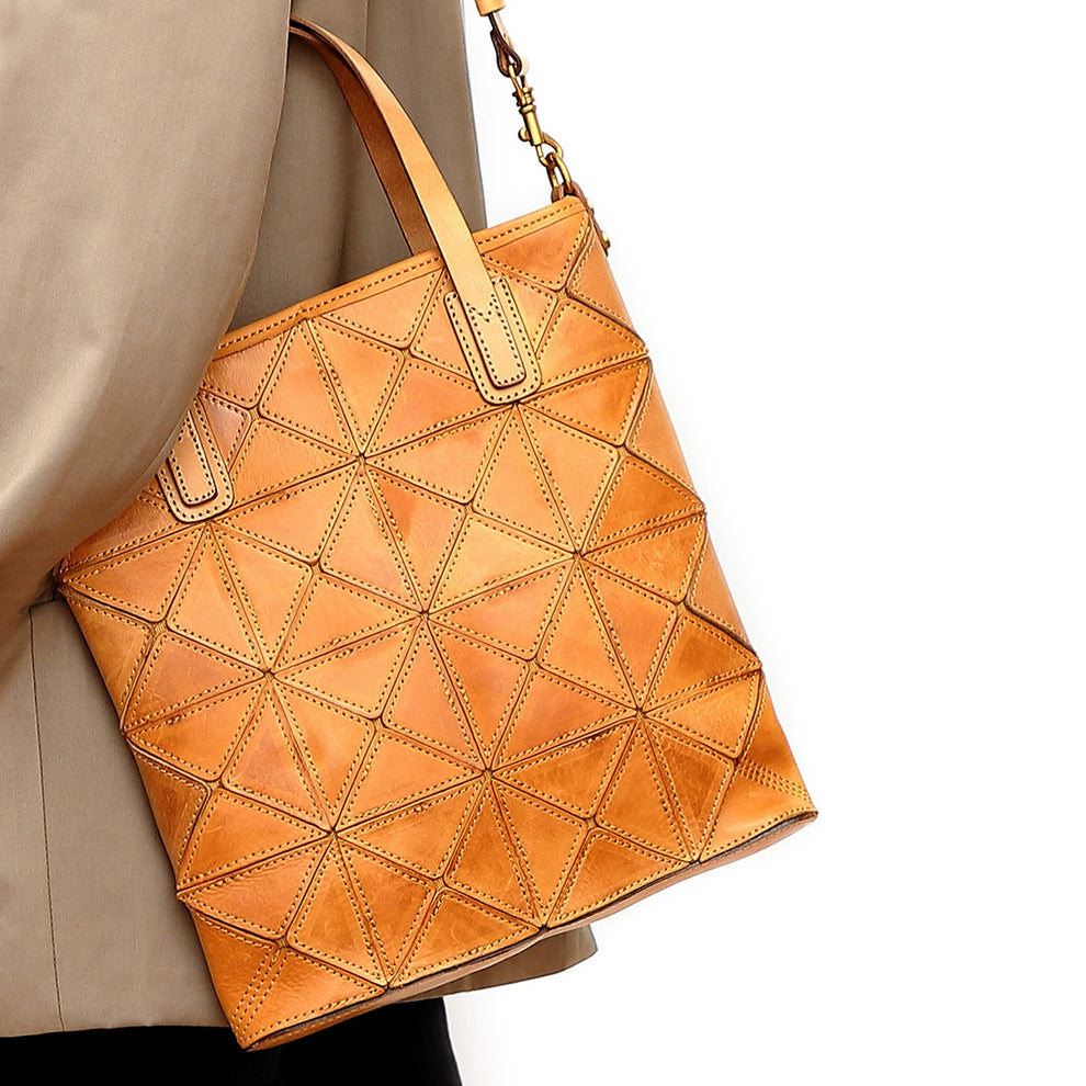 Stylish Argyle Patchwork Cowhide Leather Tote