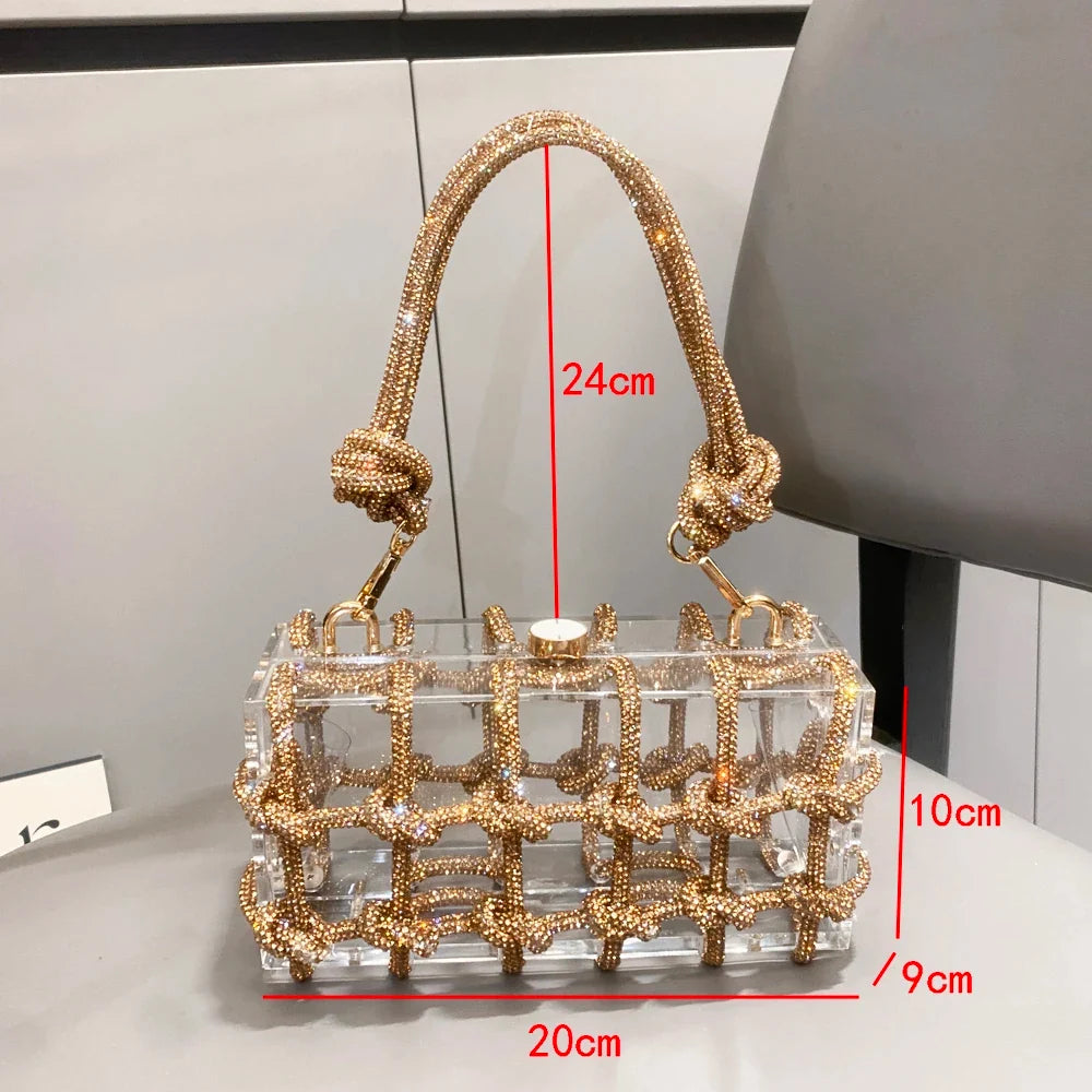 Elegant Rhinestone Clear Box Handbag