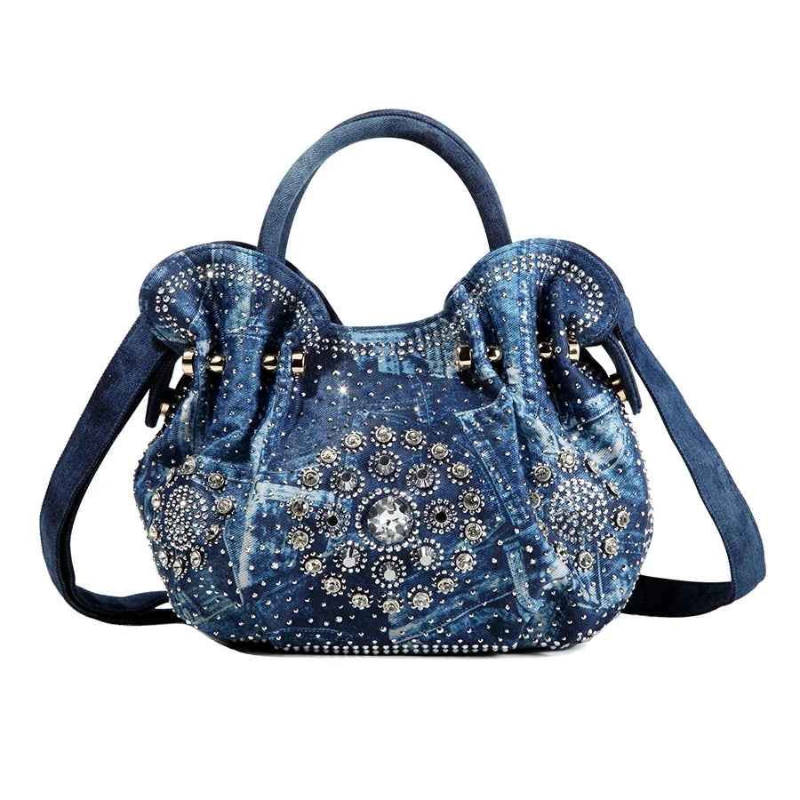 Sparkling Rhinestone Denim Bag
