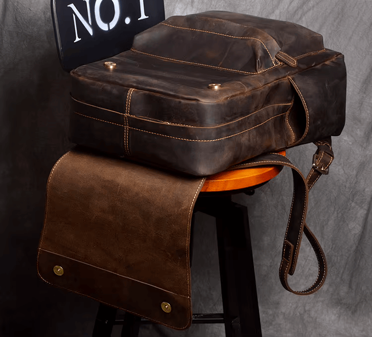 Vintage Rustic Cowhide Leather Backpack with Timeless Style