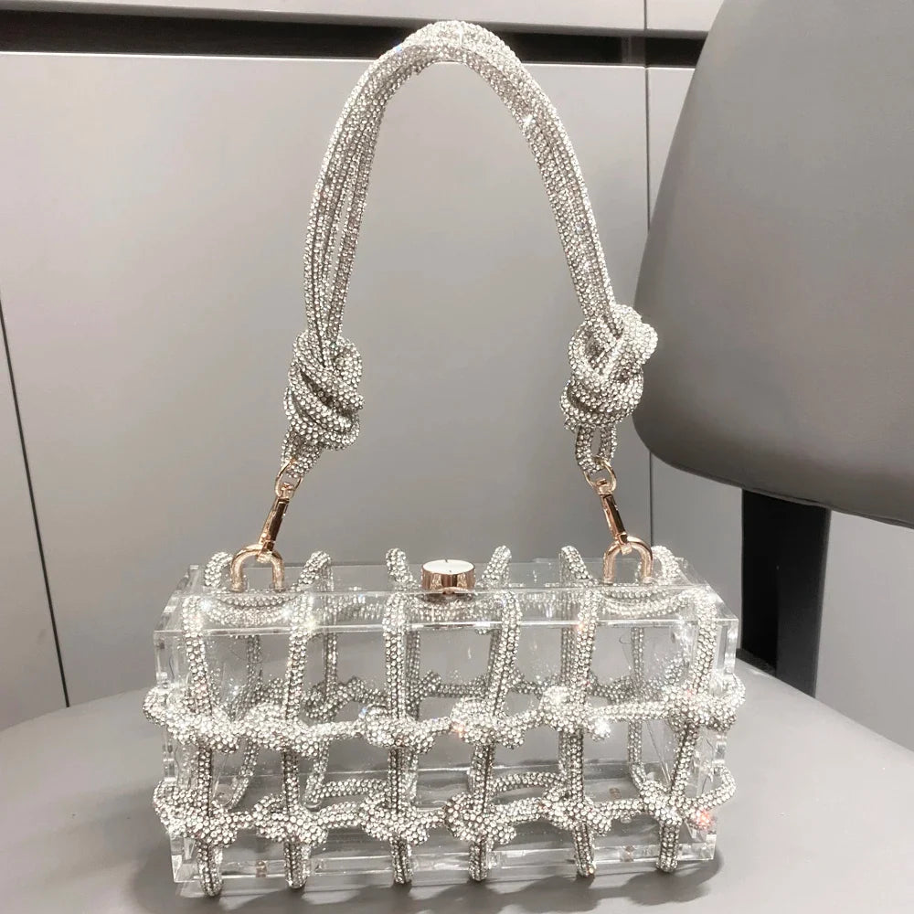 Elegant Rhinestone Clear Box Handbag