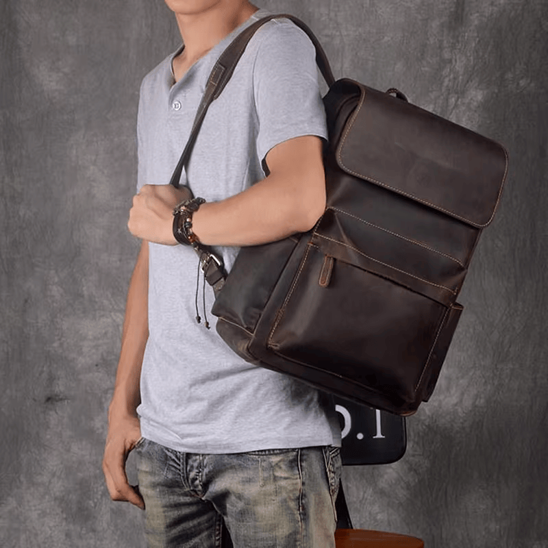 Vintage Rustic Cowhide Leather Backpack with Timeless Style