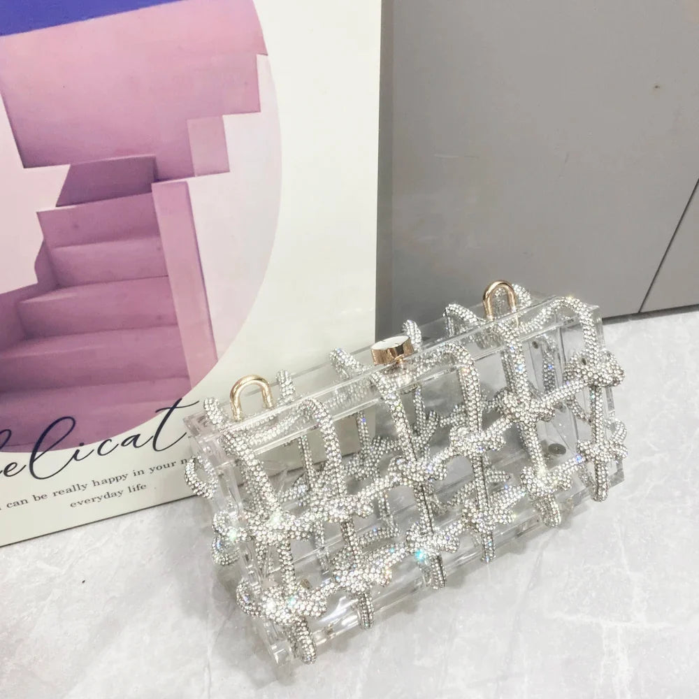 Elegant Rhinestone Clear Box Handbag