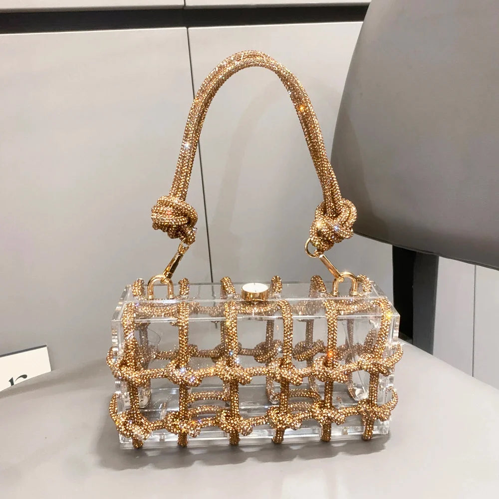 Elegant Rhinestone Clear Box Handbag