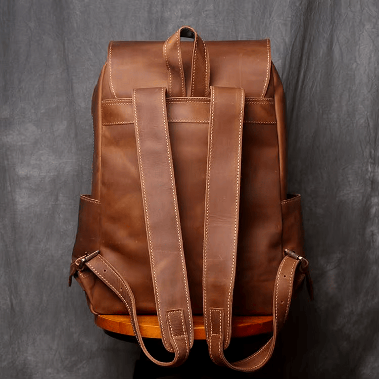 Vintage Rustic Cowhide Leather Backpack with Timeless Style