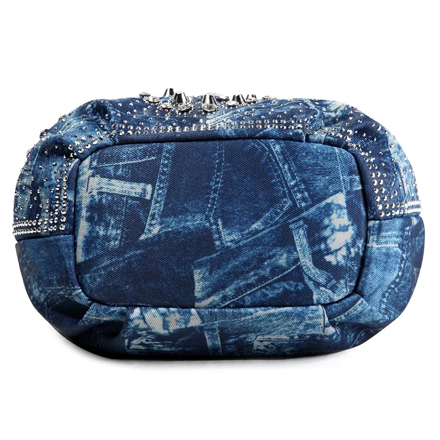 Sparkling Rhinestone Denim Bag