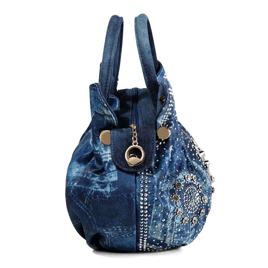 Sparkling Rhinestone Denim Bag