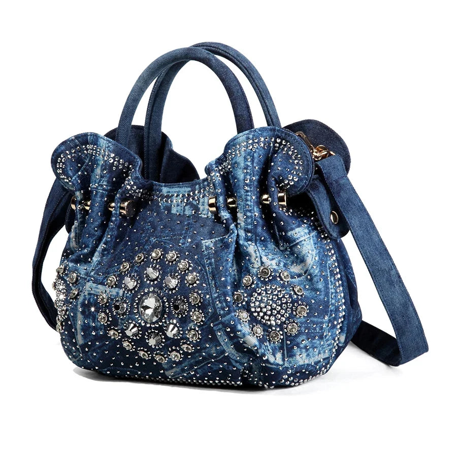 Sparkling Rhinestone Denim Bag
